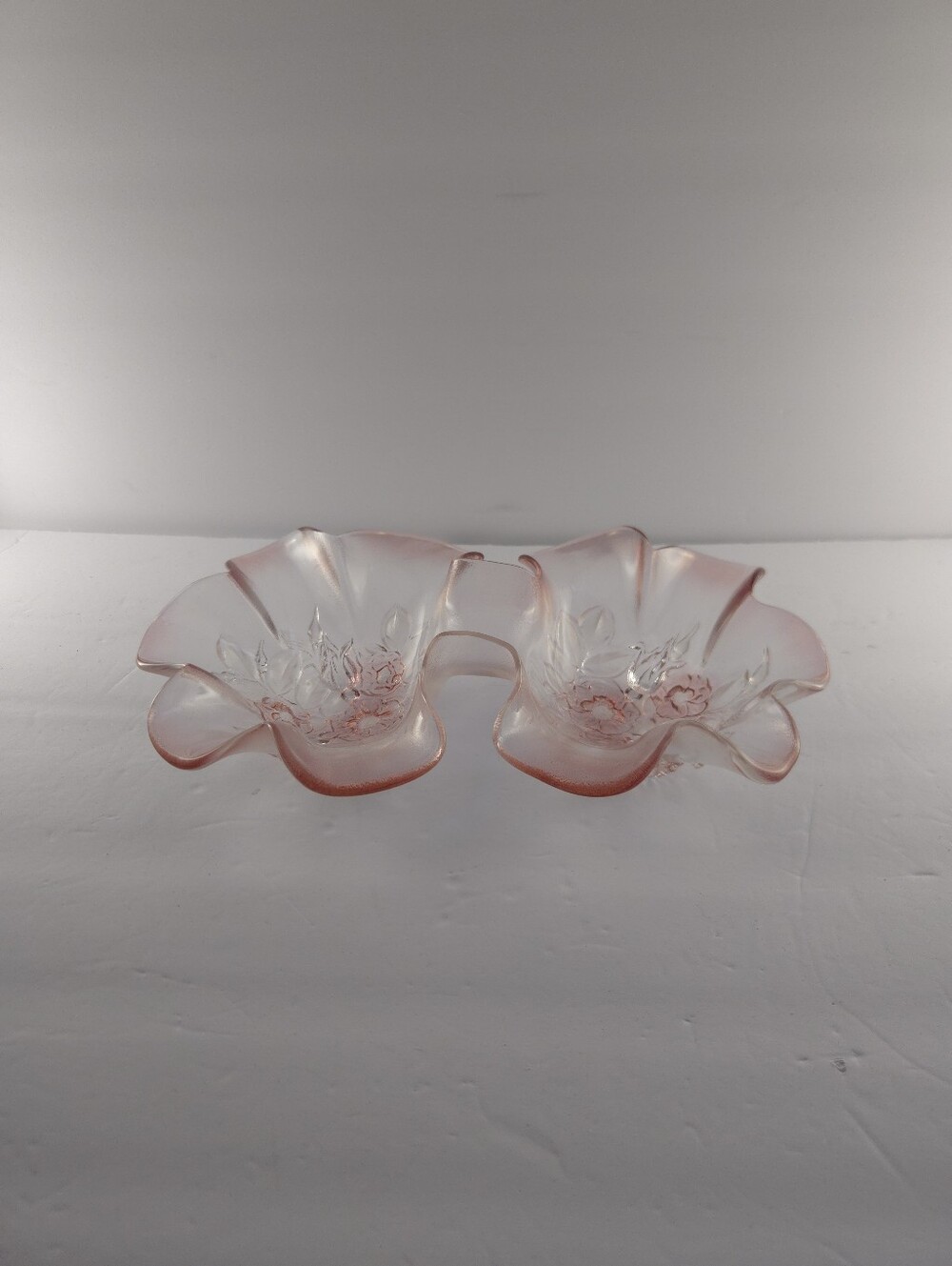Mikasa Rosella Pink Glass Double Serving Bowl, Vintage